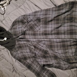 Plaid Hooded Jacket in Gray and Black